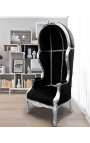 Grand fauteuil carrosse de style Baroque tissu velours noir et bois argent