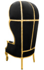 Grand fauteuil carrosse de style Baroque tissu velours noir et bois doré