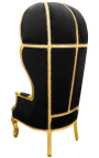 Grand porter's Baroque style chair black velvet and gold wood