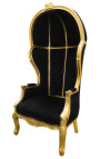 Grand porter's Baroque style chair black velvet and gold wood