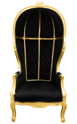 Gran portero de estilo barroco silla de terciopelo negro y madera de oro