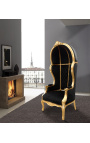 Grand porter's Baroque style chair black velvet and gold wood
