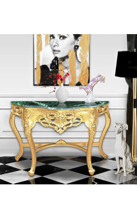 Baroque console with gilt wood and green marble