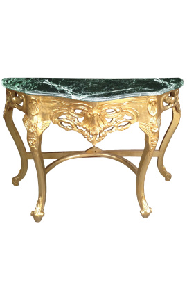 Consola de estilo barroco em madeira dourada e mármore verde