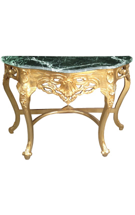 Consola barocca in legno dorato e marmo verde