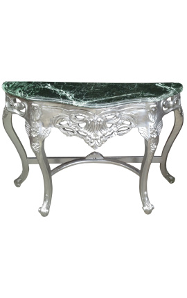 Console de style baroque en bois argenté et marbre vert