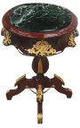 Mesa ovalada estilo Imperio en caoba, bronce y mármol verde