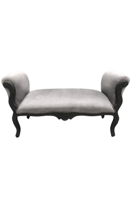 Baroque bench Louis XV style grey fabric and black matte wood 130
