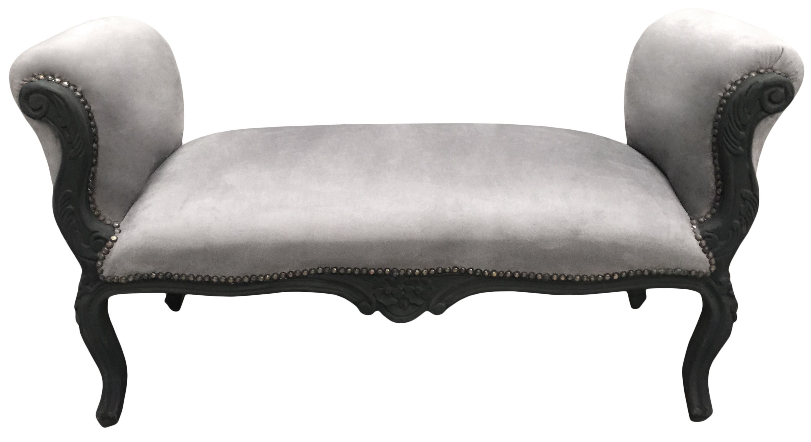 Baroque Bench Louis Xv Style Grey Fabric And Black Matte Wood 130