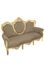 Sofá barroco tecido veludo taupe e madeira dourada