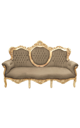 Barocksofa Samtstoff Taupe und Goldholz