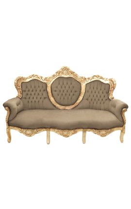 Baroka sofas no velmēta taupe auduma un zelta koka