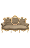 Barokk sofa fløyel taupe stoff og gull tre - 19