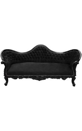 Sofá barroco Napoléon III tecido de veludo preto e madeira lacada preta