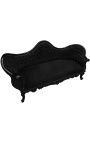 Canapé baroque Napoléon III tissu velours noir et bois laqué noir