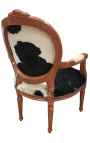 Baroka stila Luija XVI stila īstas govs ādas melnbalts un neapstrādāta koka krēsls