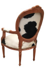 Barocker Sessel aus echtem Rindsleder im Louis XVI-Stil in Schwarz und Weiß und rohem Holz