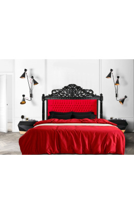 Baročno posteljno vzglavje iz rdečega žameta in sijajnega črnega lesa