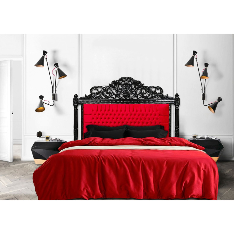 Baroque Bed Headboard Red Velvet And Glossy Black Wood
