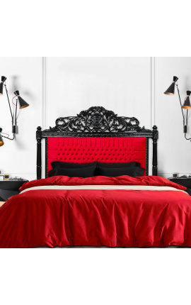 Barockbett-Kopfteil aus rotem Samt und glänzend schwarzem Holz