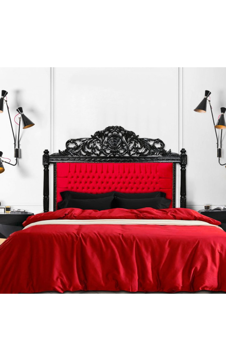 Barokk ágy fejtámla vörös bársony és fényes fekete fa