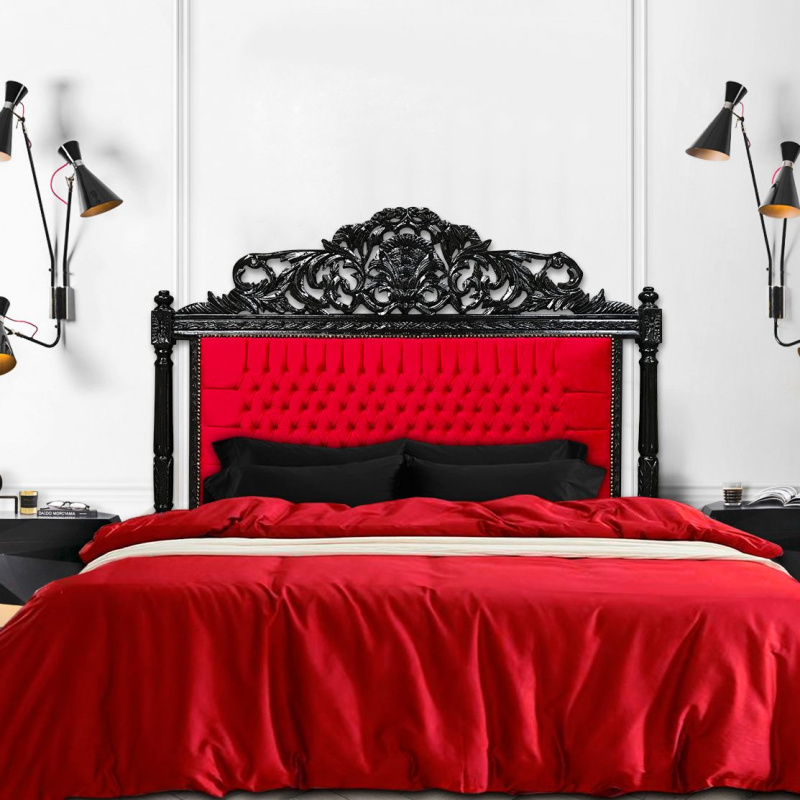 Baroque Bed Headboard Red Velvet And, Black Wooden Full Size Headboard