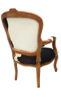Barokowy fotel w stylu Ludwika XV z prawdziwą czarno-białą skórą bydlęcą i surowym drewnem