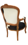 Fauteuil baroque de style Louis XV vraie peau de vache noire et bois naturel