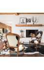 Baroque armchair of Louis XV style with real black and white cowhide and raw wood