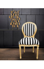 Louis XVI style chair with black and white stripes and gilded wood