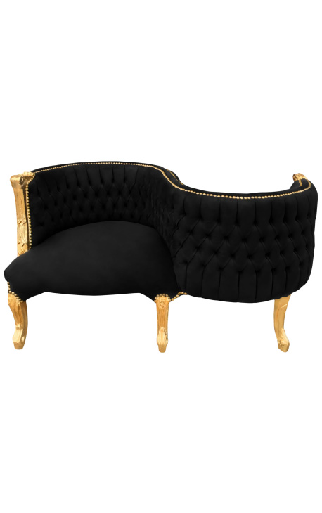 Fauteuil confident baroque tissu velours noir et bois doré