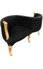 Baroque conversation seat black velvet fabric and gilded wood