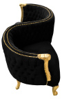 Poltrona barroca confidente em tecido veludo preto e madeira dourada
