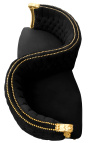 Silla de conversación barroca tela de terciopelo negro y madera dorada