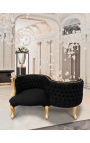 Fotel konwersacyjny w stylu barokowym z czarnej aksamitnej tkaniny i złoconego drewna