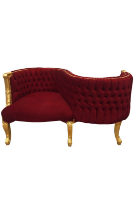 Barocker Konversationssitz aus burgunderrotem Samtstoff und vergoldetem Holz