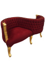 Baroque conversation seat burgundy velvet fabric and gilded wood