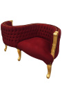 Barokowy fotel konwersacyjny w kolorze bordowym z aksamitnej tkaniny i złoconego drewna