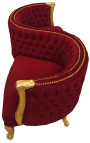 Baroková konverzačná sedačka bordová zamatová látka a pozlátené drevo