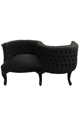 Fauteuil confident baroque tissu velours noir et bois noir