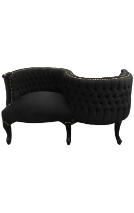 Baroková konverzačná sedačka čierna zamatová látka a čierne drevo