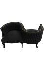 Fauteuil confident baroque tissu velours noir et bois noir