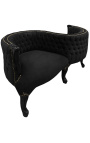 Barokowy fotel konwersacyjny z czarnej aksamitnej tkaniny i czarnego drewna