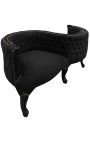 Fauteuil confident baroque tissu velours noir et bois noir