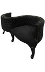 Barokowy fotel konwersacyjny z czarnej aksamitnej tkaniny i czarnego drewna
