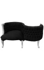 Fauteuil confident baroque tissu velours noir et bois argent