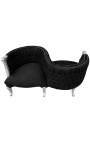 Fauteuil confident baroque tissu velours noir et bois argent