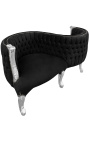 Fauteuil confident baroque tissu velours noir et bois argent