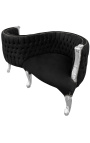 Baroque conversation seat black velvet fabric and silvered wood