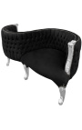 Fauteuil confident baroque tissu velours noir et bois argent